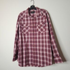 Pendleton Mens Large Frontier Snap Long Sleeve Plaid Red Shirt